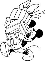 mickey mouse carrying presents on his back in the disney christmas coloring pages for adults and kids