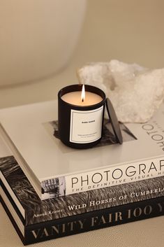 a candle sitting on top of two books