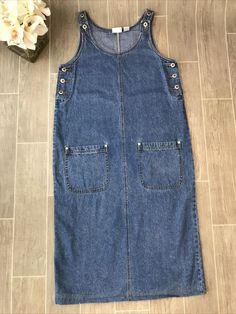 Please see photos and item description for measurements. Has been hemmed. Overall length is 42”-45”. Shoulder snaps allow for raising or lowering hem. Denim Jumper, Overall Dress, Carolina Blue, Hem Dress, Blue Denim, Overalls, Jumper, Pants, Blue