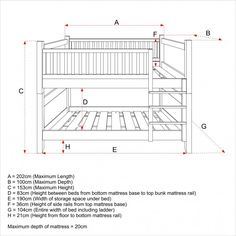 bunk bed with measurements for the top bunk