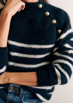 French Girl Capsule Wardrobe, Long Sleeve Jumper, Striped Jacket, French Girl, Striped Sweater, Elegant Outfit, Knit Jumper, Knitwear Women