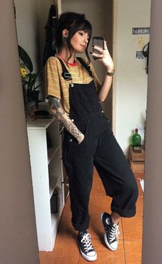 Wearing Black, A Woman, Converse, Overalls, Mirror, Tumblr, Sneakers, Clothes, Black