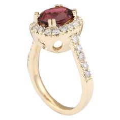 Stamped: 14K Yellow GoldTotal Ring Weight: 5.4 GramsRing Length: N/ARing Width: N/AGemstone Weight: Total Natural Sapphire Weight is 2.03 Carat (Measures: 9.30x7.10 mm)Color: BurgundyDiamond Weight: Total Natural Diamond Weight is 0.60 CaratColor: F-G, Clarity: VS2-SI1Face Measures: 12.50x11.20 mmSku: [703682W] Yellow Gold Ruby Rings With Halo Design, Heirloom Ruby Ring In Yellow Gold With Halo Design, Yellow Gold Halo Ring With Gemstone, Round Cut, Heirloom Yellow Gold Ruby Ring With Halo Design, Yellow Gold Ruby Halo Ring For Promise, Gold Ruby Cluster Ring With Halo Design, Formal Yellow Gold Halo Ring With Center Stone, Yellow Gold Ruby Ring With Halo Setting, Yellow Gold Ruby Ring With Halo Design