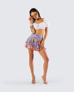 Stay wild bby 😌✌️This paisley tiered micro mini skirt made from plain weave fabric and complete with a fit & flare style is the perfect look to let your hippie flag fly 🌸 Bohemian Tiered Skirt For Day Out, Bohemian Fitted Mini Skirt For Vacation, Fitted Bohemian Mini Skirt For Vacation, Casual Paisley Print Skirt For Vacation, Bohemian Mini Skirt For Vacation, Bohemian Skirt With Ruffle Hem For Day Out, Flirty Mini Skirt For Vacation, Bohemian Mini Skort For Day Out, Bohemian Skort For Summer Day Out