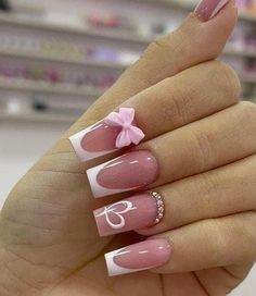 #nails #frenchnails #shortnailsdesign #acrylicnaildesigns Pink White Nails Acrylic French Tips, Girly Acrylic Nails Designs Pink, Pink White French Tip Nails, Nail Ideas Pink French Tip, Shorties Nails Color, Acrylic Nails Gems, Pink French Nail Designs, Nail Ideas Pink