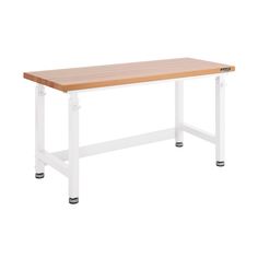 a wooden table with white legs on a white background