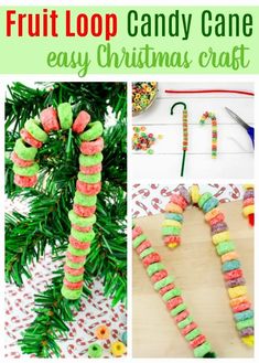 fruit loop candy cane christmas craft for kids and adults to make with the help of their own hands