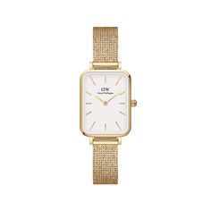 Small gold women's watch with a gold mesh watch band and square dial in white. Shop square watches for women online at Daniel Wellington. Dw Watch, Daniel Wellington Women, Yes Band, Daniel Wellington Watch, White Dial Watch, White Watch, Gold Armband, Rose Gold Case, Mesh Bracelet