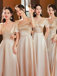 Simple Champagne Short Sleeve Satin Bridesmaid Maxi Dress – FloraShe Bridesmaid Princess Dresses, Bridesmaid Dresses Design With Sleeves, Wedding Gown Bridesmaids, Satin Model Dress, Bridesmaid Dresses Maid Of Honor Different, Long Dress For Bridesmaid, Neutral Modest Bridesmaid Dresses, Bridemaid Dress Designs 2023, Satin Gown For Bridesmaid