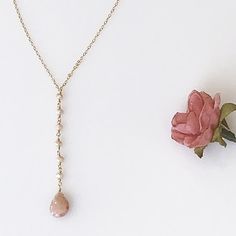 Peach Moonstone Pendant Necklace | Moonstone Y Necklace | Gold Y Necklace | June Birthstone | Gold G Delicate Pink Gemstone Crystal Necklace, Delicate Pink Rose Quartz Necklace, Elegant Rose Quartz Crystal Necklace In Rose Gold, Elegant Pink Opal Necklace, Peach Teardrop Jewelry For Gifts, Elegant Blush Necklace For Gift, Elegant Rose Quartz Beaded Necklace, Pink Dangle Necklaces With Gemstones, Feminine Blush Jewelry Gift