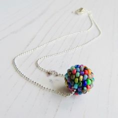 Droplette - MADE TO ORDER ~ handmade artisan bead ball chain necklace in a multicolour Hazy Rainbow colour way and sterling silver  I have had these necklaces at my in-person events for a couple of years now, but am only just now getting around to sharing them here! The perfect complement to my handwoven glass studs and drop earrings, these simple, delicate pendants are the perfect everyday necklace - just a drop of colour on a delicate chain, throw one on to coordinate with whatever your colour Handmade Sterling Silver Beads For Jewelry Making, Handmade Sterling Silver Beads For Gift, Unique Jewelry With Tiny Beads For Gifts, Unique Jewelry With Tiny Round Beads, Rainbow Round Beads Jewelry Gift, Rainbow Round Beads Jewelry For Gift, Multicolor Round Spacer Beads Jewelry, Multicolor Sterling Silver Dangle Necklaces, Ornate Multicolor Beaded Sterling Silver Jewelry