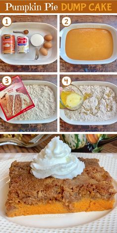 the steps to make pumpkin pie dump cake