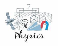 the word physics surrounded by icons and symbols on a white background royalty illustration