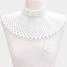 Pearl Bib Necklace - Trufacebygrace White Pearl Necklace Costume Jewelry For Party, White Pearl Bib Necklaces For Party, White Pearl Necklace For Party, Costume Jewelry Style, White Pearl Bib Necklace For Party, Elegant Silver Pearl Bib Necklaces, Silver Pearl Bib Necklace For Party, Elegant White Pearl Bib Necklace, Pearl Bib Necklace, Necklace Size