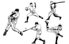 an image of baseball players playing different positions in black and white colors stockvectors