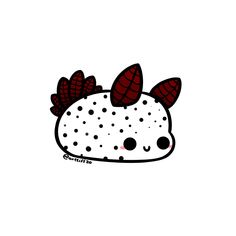 a drawing of a white and red animal with black spots on it's head