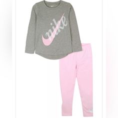 Nwt Nike Girls Outfit Various Sizes Available 60% Cotton/40% Polyester This Two-Piece Set From Nike Features A Long Sleeve Tee With A Heathered Color Design Screen Print Top, And A Pair Of Pocket Free Nike Pants. Nike Casual Loungewear Sets, Nike Long Sleeve Loungewear Sets, Nike Loungewear Sets, Pink Spring Sleepover Sets, Sporty Pink Long Sleeve Sets, Nike Casual Long Sleeve Sets, Casual Nike Long Sleeve Sets, Pink Long Sleeve Playwear Sets, Playful Nike Playwear Sets