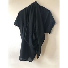 Black Asymmetrical Draped Top. Large Cowl Neck. 100% Polyester. Nwot Chic Black Draped Blouse, Elegant Black Draped Blouse, Black Draped Blouse For Evening, Black Fitted Wrap Blouse, Draped Top, Junya Watanabe, Comme Des Garcons, Cowl Neck, Checks