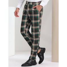 These plaid pants are fitted with a colorful check pattern for an elegant and stylish look. Plaid pattern pants can be worn with a t-shirt, dress shirt, sweater, blazer, or trench coat for an elegant and stylish look. These plaid pants are suitable for a variety of occasions such as business, meetings, parties, weddings, offices, daily leisure, etc. Tailored Casual Plaid Pants, Tailored Plaid Casual Bottoms, Plaid Bottoms For Business In Fall, Business Casual Plaid Cotton Pants, Front Zipper Dress, Pattern Pants, Plaid Dress Pants, Pants Brown, Sweater Blazer