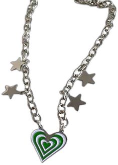 green heart star necklace boogzel apparel Trendy Metal Heart Necklace, Trendy Star Charm Necklaces For Parties, Trendy Star-shaped Charm Necklaces For Parties, Trendy Heart Pendant Charm Necklace, Trendy Star-shaped Metal Charm Necklaces, Trendy Green Heart-shaped Jewelry, Trendy Star Charm Necklaces, Trendy Silver Heart Necklace, Trendy Heart-shaped Jewelry With Star Charm