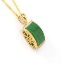 DESIGN CONCEPT--- This 18k gold necklace is made with genuine green Burmese jadeite that is truly one of a kind, 3.08ct of rich, green color. The design was inspired by jade culture. Baikalla artisans are dedicated to combining the tradition of jade with modern-day luxury. The essence of lucky jade is unleashed by the strikingly brilliant diamonds and the simplistic setting design that keeps the originality of the rare gem. Ru yi (Literally translates to as you wish) means to bless you all will Luxury Green Oval Necklace, Luxury Oval Jade Necklaces, Elegant Green Emerald Necklace With Rectangular Pendant, Elegant Hallmarked Green Emerald Necklace, Luxury Yellow Gold Jade Necklaces, Luxury Yellow Gold Jade Necklace, Formal Yellow Gold Jade Necklace, Elegant Green Jade Jewelry, Luxury Green Jade Necklaces