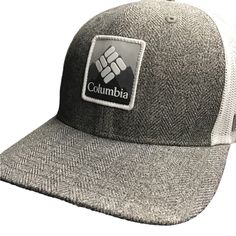 Nwt/ Columbia Men`S Mesh Snapback Cap Gray Six-panel Hats For Outdoor Activities, Gray Curved Bill Hat For Outdoor, White Winter Flat Bill Hat, White Flat Bill Hat For Winter, White Flat Bill Winter Hats, Winter Six-panel Hat For Outdoor Activities, White Baseball Cap For Outdoor Activities, Gray Outdoor Hat With Logo Patch, White Hat With Logo Patch For Outdoor