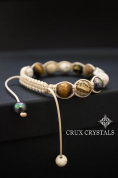 Women's Shamballa Bracelet Peanut Butter Natural by CruxCrystals Adjustable Brown Polished Beads Bracelet, Adjustable Brown Polished Bead Bracelets, Adjustable Crystal Bracelet With Polished Beads, Adjustable Spiritual Bracelet With Polished Beads, Adjustable Brown Polished Beaded Bracelets, Adjustable Polished Beads Crystal Bracelet, Adjustable Polished Bead Crystal Bracelet, Adjustable Polished Bead Bangle, Bohemian Adjustable Pearl Bracelet With Round Beads