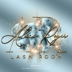 the logo for alice kleyer's lasahroom is shown in gold and silver