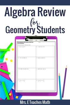 an image of a notebook with the text,'math review for geometric students '