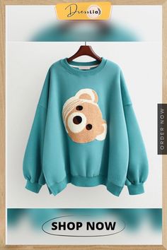 Plus Size Bear Sweatshirt Woman Kpop Crew Neck Cotton Pullover Harajuku Student Loose Hoodie Kawaii Clothes Cute Women Clothing Oversized Harajuku Hoodie With Cartoon Print, Oversized Kawaii Sweatshirt For Streetwear, Oversized Kawaii Hoodie Sweatshirt, Oversized Kawaii Sweatshirt For Winter, Oversized Kawaii Winter Sweatshirt, Kawaii Cotton Hoodie Top, Kawaii Hooded Top With Graphic Print, Kawaii Graphic Print Hooded Top, Cute Long Sleeve Hoodie