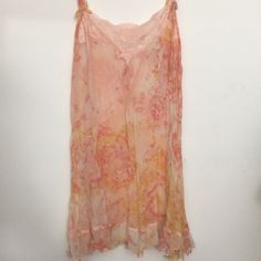 Tie Dye Floral Silk Vs Mesh Dress Never Worn Perfect Condition Summer Silk Dress With Lace Trim, Summer Silk Dresses With Lace Trim, Silk Lace Trim Summer Dress, Yellow Silk Dress For Daywear, Orange Summer Dress With Lace Trim, Summer Orange Dresses With Lace Trim, Orange Lace Trim Summer Dress, Orange Sleeveless Dress With Lace Trim, Yellow Fitted Sheer Dress