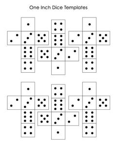 one inch dice templates with black dots on the top, and two rows below