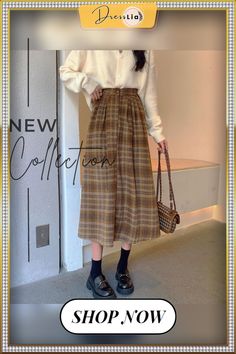 Plaid Printed Vintage Casual A-line Skirt Casual A-line Pleated Skirt For Winter, Retro A-line Winter Skirt, Casual A-line Winter Skirt, Casual A-line Pleated Skirt For Fall, Beige A-line Skirt For Fall, Casual A-line Skirt For Winter, Fall Beige A-line Skirt, Casual Full Skirt For Fall, Casual A-line Skirt For Fall