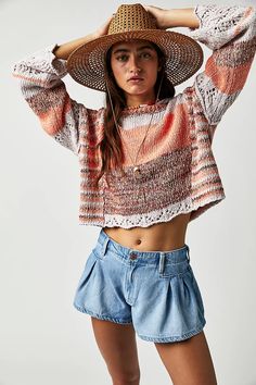 Meave Hoodie | Free People Cardigan Styles, Crochet Pullover, Boho Inspo, Jean Short Outfits, Usa Sweatshirt, Sweater Collection, Scalloped Trim, Style Hoodie, Cardigan Fashion