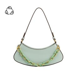 The Gillian shoulder bag is a modern twist on a classic silhouette. Designed with a marbled acrylic and polished gold chain, this style features an interior zip pocket and a removable crossbody strap. Fit your essentials perfectly in this small-sized bag. Made of recycled vegan leather. Recycled Vegan Leather 11"L x 2"W x 4.5"H Shoulder Strap Length: 19" Crossbody Strap Length: 39"-45" Zip Closure Gold-Tone Hardware Interior Zip Pocket Cotton/Polyester Lining Fits up to an iPhone 14 Pro Product Melie Bianco, Sea Foam, Crossbody Strap, Shoulder Bag Women, Gold Chain, Gold Chains, Leather Shoulder Bag, Bags Women, Vegan Leather