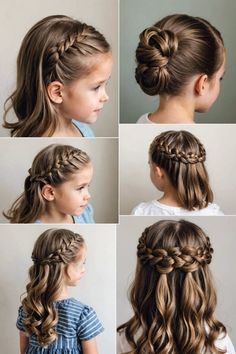 Cute hairstyles for girls! Discover 20 easy and adorable everyday hairstyles for little girls, from ponytails to braids, perfect for school days and special occasions. Get inspired now and try a new look today! Flower Girl Hairstyles Braid, Girls Hair Updo, Girls Hairstyles Long Hair, Girls Updos For Wedding, Hairstyle For Flower Girl, Fun Girl Hairstyles, Wedding Hairstyles For Girls Kids, Hairstyle For Kids Girl For Wedding, Girls Medium Hairstyles