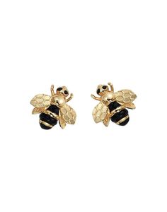 Bee Mine Earrings-Jewelry-Of Rare Origin-Sorrel Sky Gallery Gold Enamel Clip-on Earrings, Gold Enamel Pierced Earrings, Yellow Gold Enamel Earrings For Pierced Ears, Yellow Gold Enamel Earrings As Gift, Yellow Gold Drop Earrings With Black Enamel, Gold Enamel Earrings With Black Detail, Gold Earrings With Black Enamel, Yellow Gold Enamel Jewelry, Black Enamel Earrings For Gift