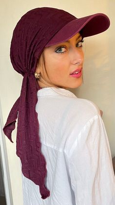 Visor head scarf Uptown Girl Headwear brand ACTUAL COLOR: Color is burgundy. The mannequin picture is actual color. ❤️ Fits head size circumference 20-24 inches. Size small medium & plus ❤️Poly blend head scarf attached to a sun visor. Very lightweight & airy. ❤️Lightweight, and great for walking in. ❤️A favorite sun hat for the beach. This hair accessory could become your first pick for walking in, for exercising in, or for casual cruise wear. ❤️Great breakthrough idea here. No need to wear two Protection For Home, Woman Riding Horse, Scarf Packaging, Head Scarf Tying, Hair Wrap Scarf, Modern Hijab, Color Fits, Fabric Scarf, Head Scarf Styles