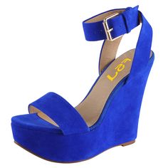 Royal blue shows elegantly. Wedge Heels with a platform can not only give leg-lengthening appeal but also keep feet comfortable and relaxed while walking. Color: Royal blue Material: Vegan suede Heel Type: Wedge heel Heel Height: 6.3" / 160 mm approx Product measurements were taken using size 8. Please note that measurements may vary by size. Toe: Open toe With platform Adjustable ankle strap design Handcrafted US sizing. Fits true to size. Blue Wedge Sandals With Platform And Round Toe, Blue Platform Wedge Sandals With Round Toe, Blue Open Toe Platform Wedge Sandals, Blue Wedge Heel Sandals For Party, Blue Wedge Sandals For Parties, Blue Wedge Heel Sandals For Evening, Elegant Blue Wedge Sandals With Round Toe, Blue Party Wedge Sandals, Blue Wedge Heels With Removable Insole