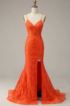 Long Ball Dresses, Orange Mermaid, Noodle Strap, Evening Dresses Cocktail, Sophisticated Dress, Vestidos Prom, Split Dress, Mermaid Prom Dresses, Mermaid Dresses