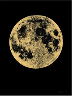 the full moon in black and yellow is shown with an image of it's surface