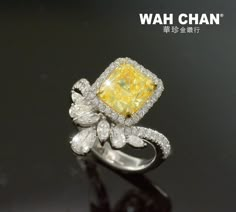 Distinctively beautiful, this extraordinary 18k white gold ring showcases a breathtaking fancy yellow cushion-cut diamond framed by a halo of micropavé diamonds. It's a one of a kind piece that you just have to own. To view, kindly PM us or contact our Customer Service Careline at 1300-88-7121. Panna Ring, Color Stone Rings, Coral Jewelry Vintage, Yellow Diamond Jewelry, Colour Jewellery, Fancy Cushions, Mens Diamond Jewelry, Yellow Diamond Ring