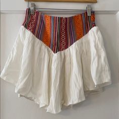 Never Worn But No Tags. Size 8 With Elastic Band On Back. White Flared Skirt Bottoms For Summer, White Bohemian Shorts For Spring, Casual White Shorts For Festival, Summer White Flared Skirt, White Flared Skirt For Summer, Bohemian Fitted White Shorts, White Fitted Bohemian Shorts, Bohemian White Fitted Shorts, White Flared Mini Skirt For The Beach