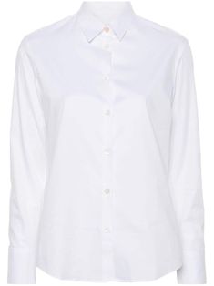 white stretch-cotton front button fastening poplin texture classic collar long sleeves buttoned cuffs curved hem Paul Smith Women, Cotton Shirts Women, Yoko London, Poplin Shirt, Paul Smith, Stretch Cotton, Denim Dress, Cotton Shirt, Clothes For Sale