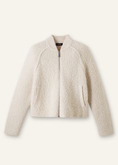 Chunky Wool Bouclé Knit Bomber | ME+EM White Chunky Knit Wool Outerwear, White Wool Knit Outerwear, Cozy Cream Merino Wool Outerwear, Cozy White Merino Wool Outerwear, Cream Knitted Wool Outerwear, Cream Wool Chunky Knit Outerwear, Beige Textured Knit Wool Outerwear, Cozy Textured Knit Cream Outerwear, How To Style A Maxi Dress