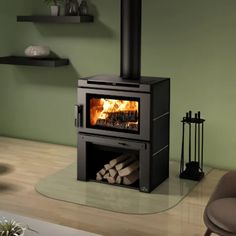 a wood burning stove in a living room