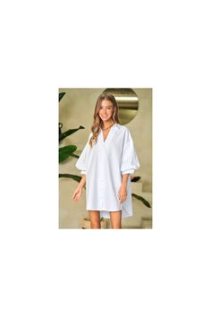 3/4 Bubble Sleeve V Neck Shirt Dress