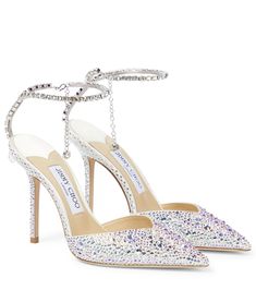 Jimmy Choo Saeda 100, Jimmy Choo Saeda, Jeweled Shoes, Jimmy Choo Heels, Rhinestone Heels, White Pumps, Wedding Heels, Jimmy Choo Shoes, Dream Shoes