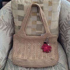 This New Sak Bag Is Hand Crocheted With Plenty Of Room Inside. Medium Beige Bags With Handles, Beige Medium Shoulder Bag For Shopping, Medium Beige Shoulder Bag For Shopping, Beige Medium Shoulder Bag For Daily Use, Medium Beige Shoulder Bag For Daily Use, Medium Beige Shoulder Bag For Everyday Use, Casual Medium Bag With Handles, Medium Beige Shoulder Bag For Everyday, Everyday Medium Beige Shoulder Bag