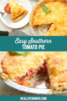 an easy southern tomato pie is cut into slices